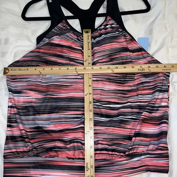 Yonique Women Swim Top Bathing Tankini Pink Black Stripes Racerback L Padded NWT - Picture 9 of 14